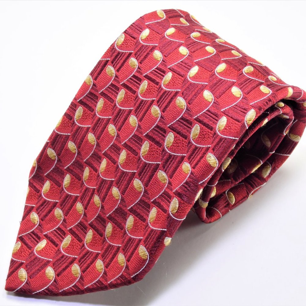 Ermenegildo Zegna Red Gold Geometric 100% Silk Tie
